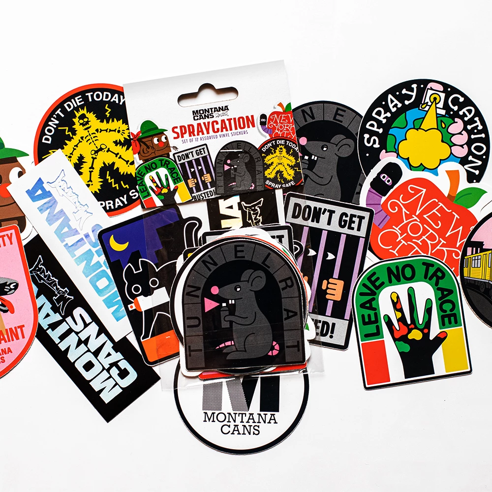 Montana Cans Montana Spraycation Set Of 12 Assorted Vinyl Stickers Hello My Name Is 2 Montana Cans Montana Spraycation Set Of 12 Assorted Vinyl Stickers Hello My Name Is